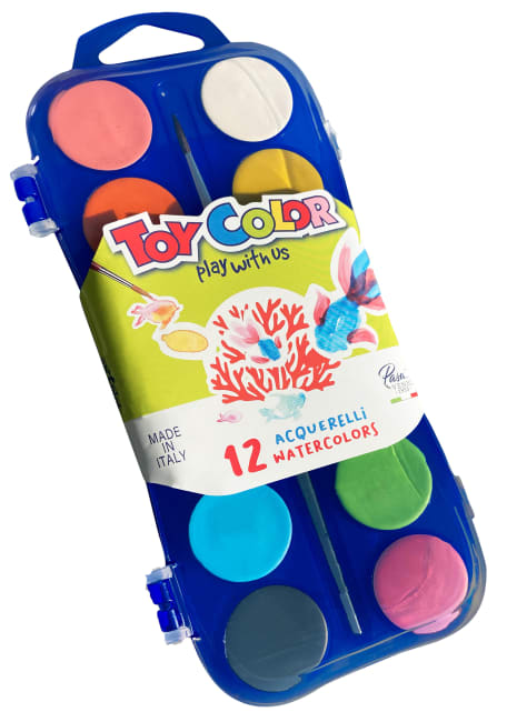 Maleskrin vannfarge m/pensel. 12 ass farger